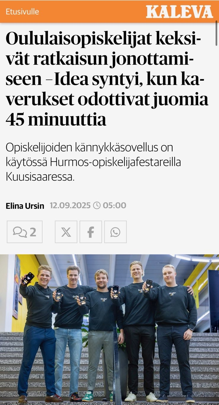 Kaleva-lehden artikkeli Order-It-sovelluksesta