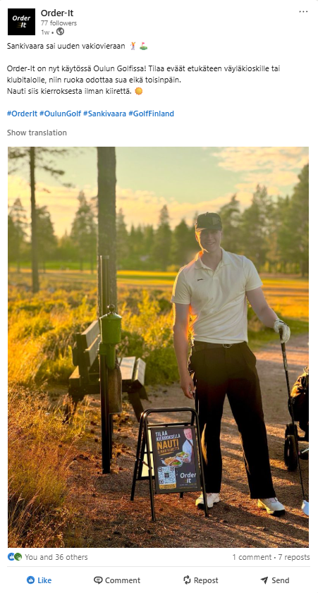 Order-Itin LinkedIn-julkaisu Oulun Golfista